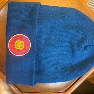 Blue Knit Beanie with Patch